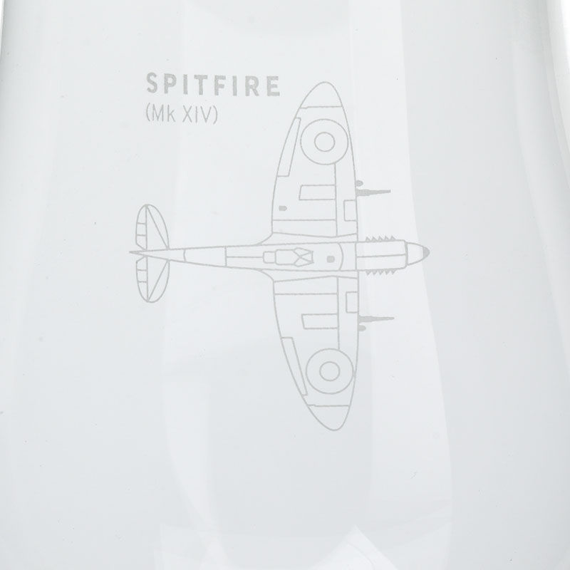 spitfire blueprint beer glass with ww2 spitfire engraving detail - gifts for aviation lovers